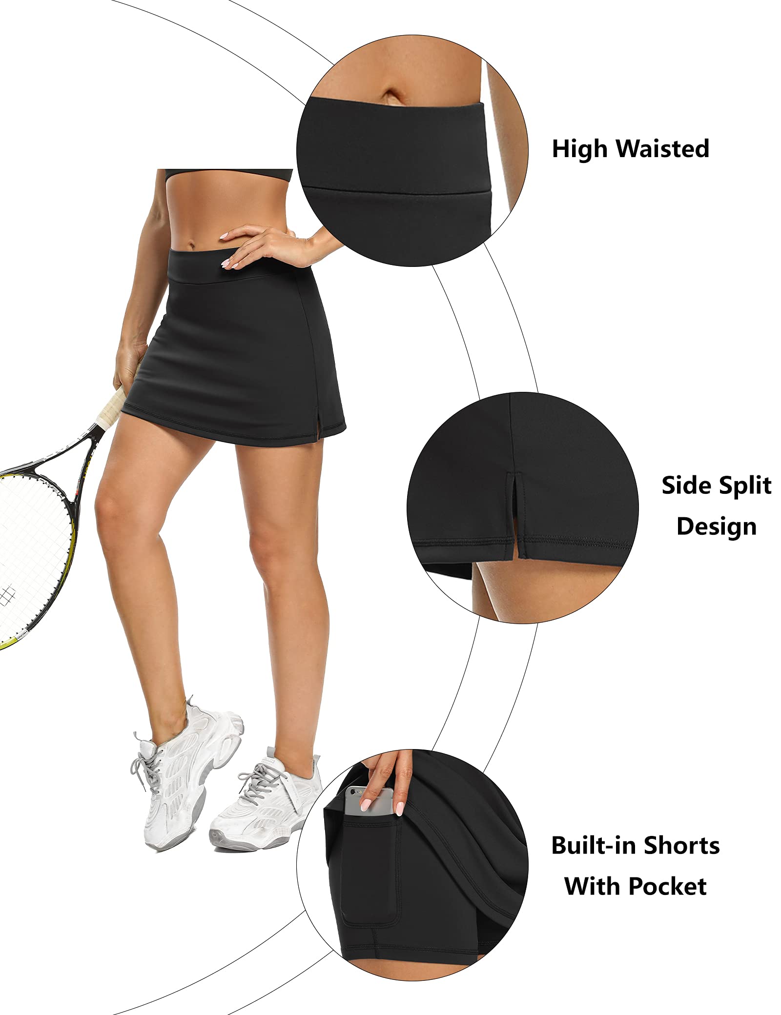 LouKeith Tennis Skirts for Women Golf Athletic Activewear Skorts Mini Summer Workout Running Shorts with Pockets Black+White Medium