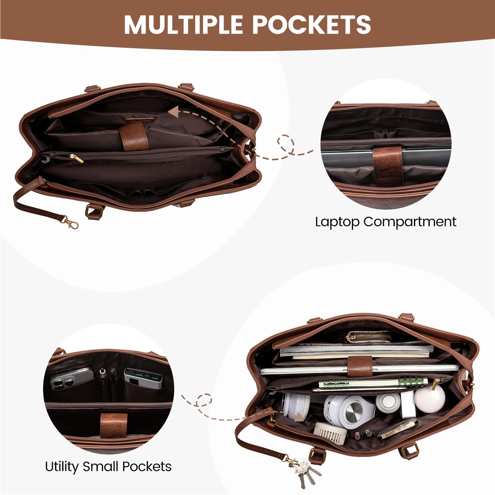 LOVEVOOK Laptop Tote Bag for Women,Leather Work Computer Briefcase Bag
