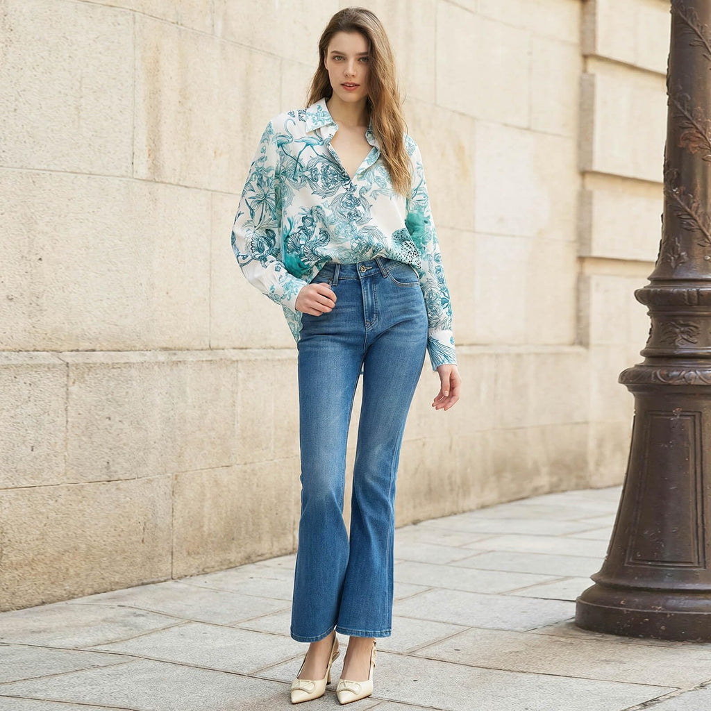 MOLISILK Pure Silk Blouses for Women Long Sleeve Floral Button Down Shirt