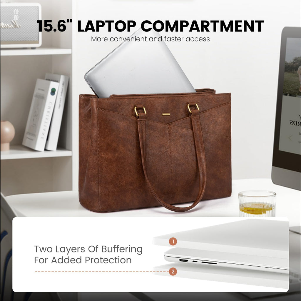 LOVEVOOK Laptop Tote Bag for Women,Leather Work Computer Briefcase Bag