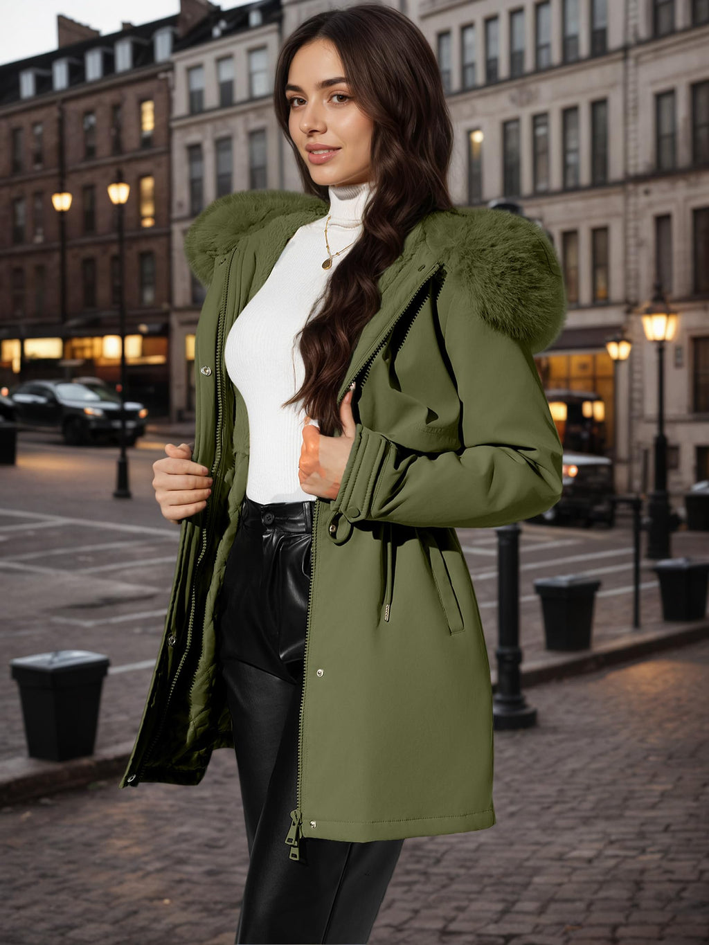 RISISSIDA Women Winter Puffer Coat,Parka with Faux Fur Trim Hood