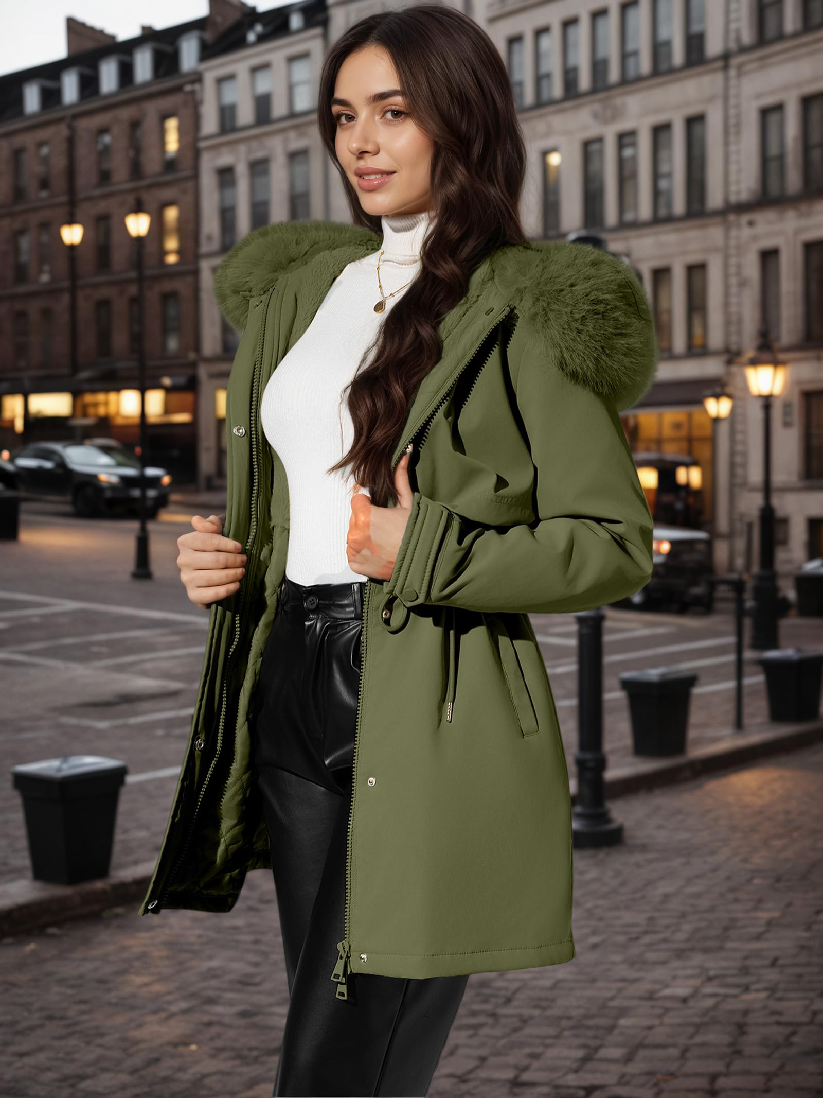RISISSIDA Women Winter Puffer Coat,Parka with Faux Fur Trim Hood
