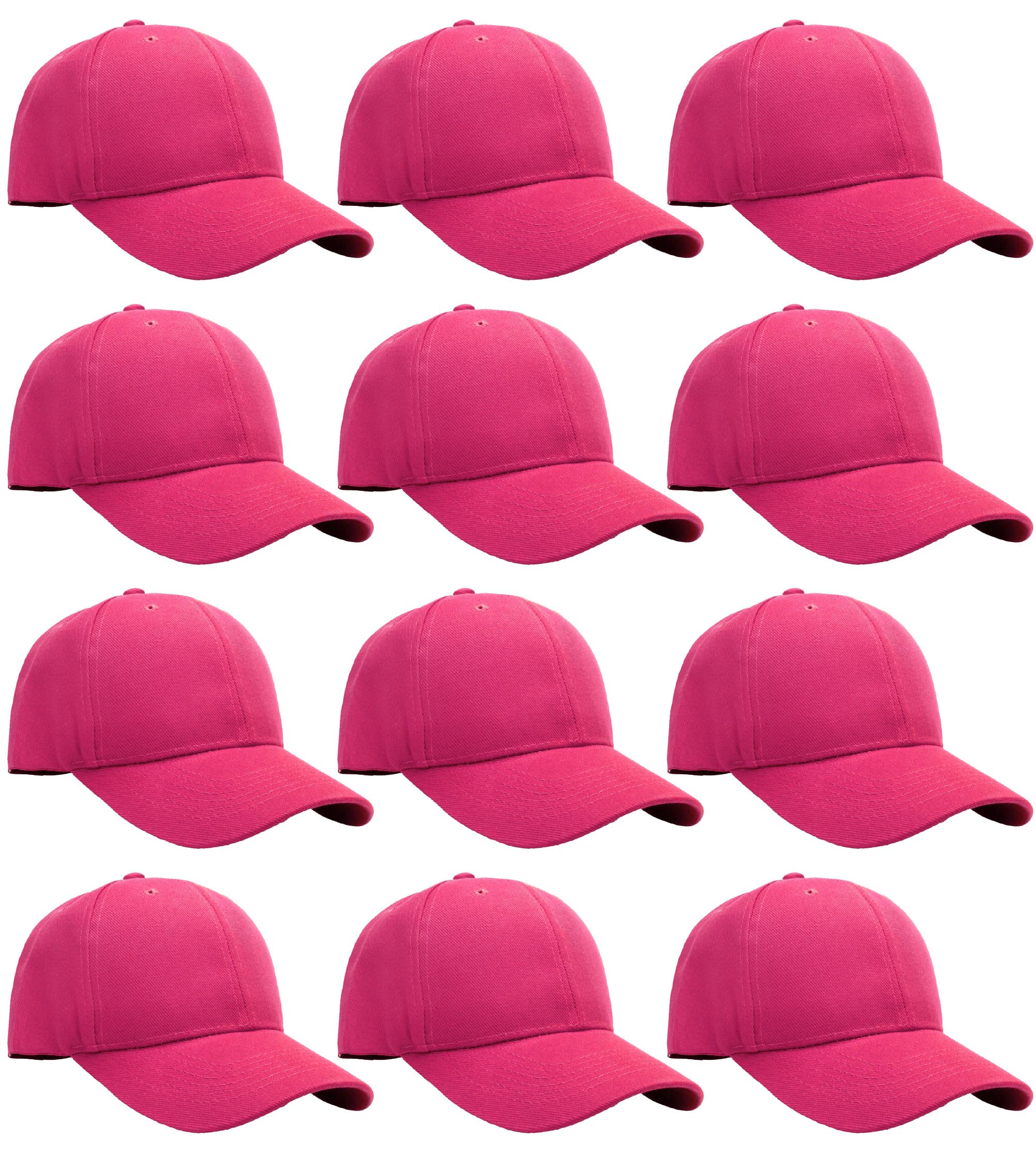 Falari Adjustable Plain Baseball Caps, 12-Pack Bulk Set