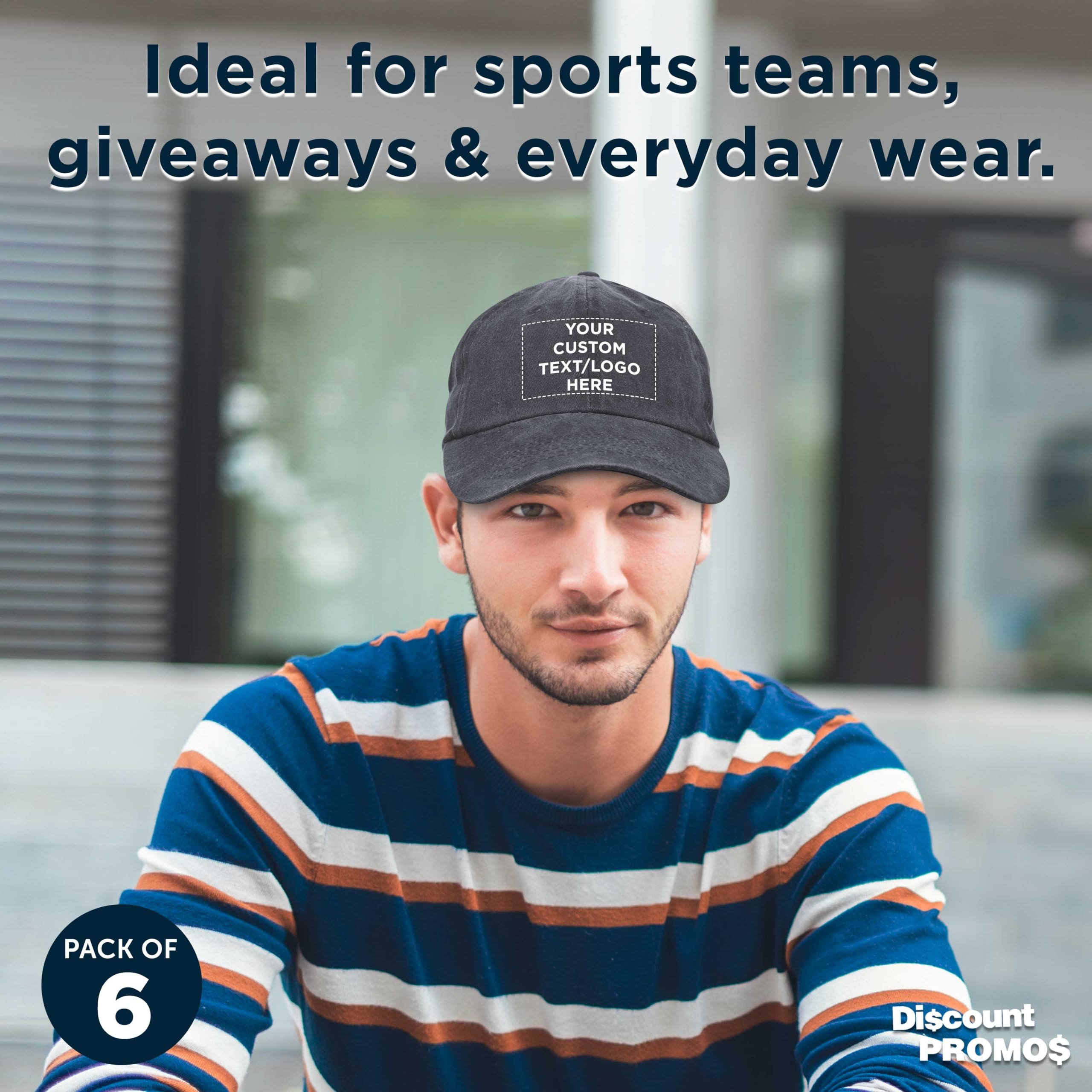 DISCOUNT PROMOS Custom Embroidered Baseball Cap Set of 6/12/24 - Personalized Hats for Men and Women