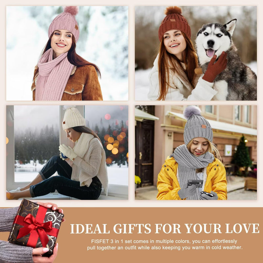 Women’s Winter Beanie, Scarf & Touchscreen Gloves Set