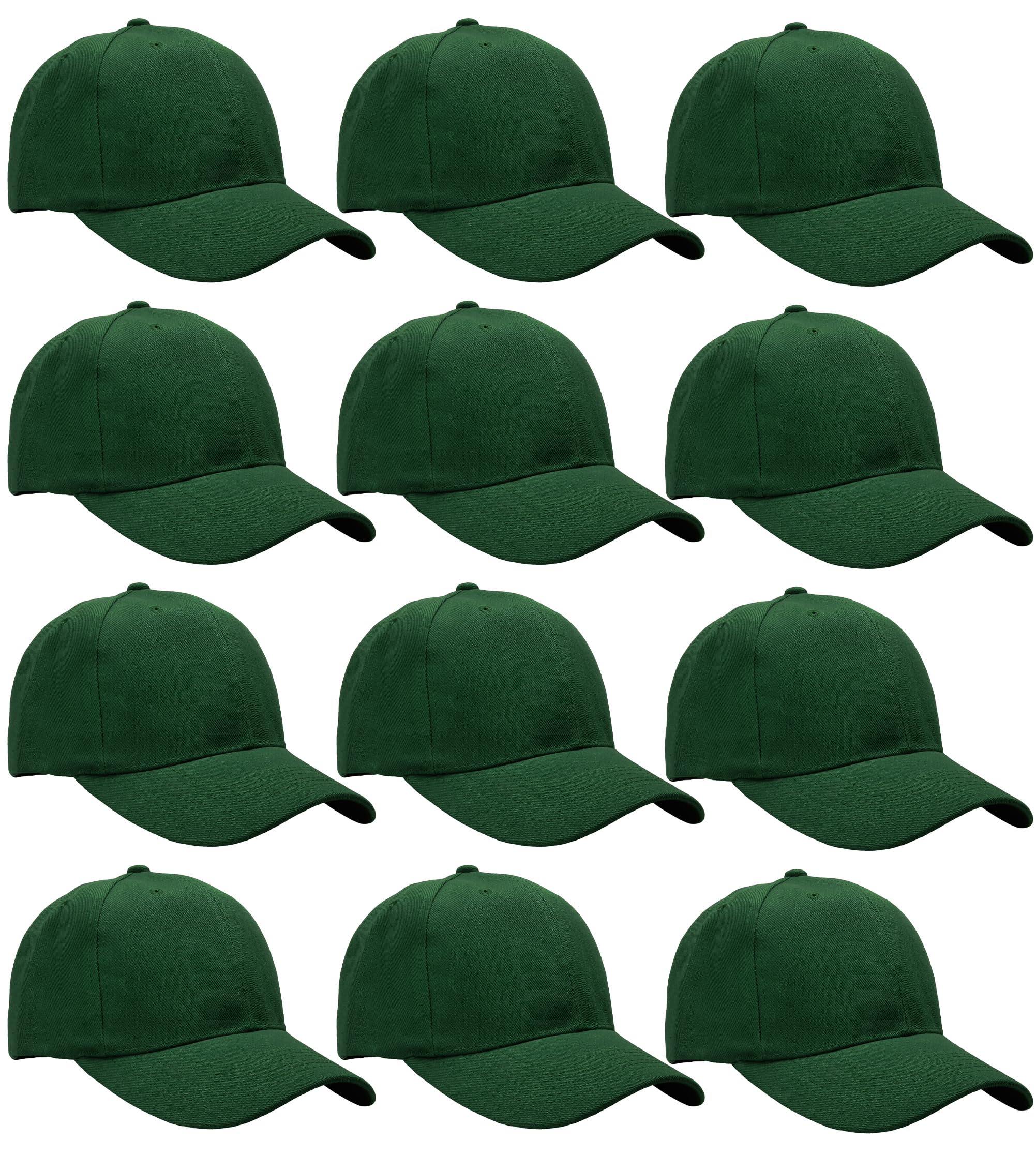 Falari Adjustable Plain Baseball Caps, 12-Pack Bulk Set