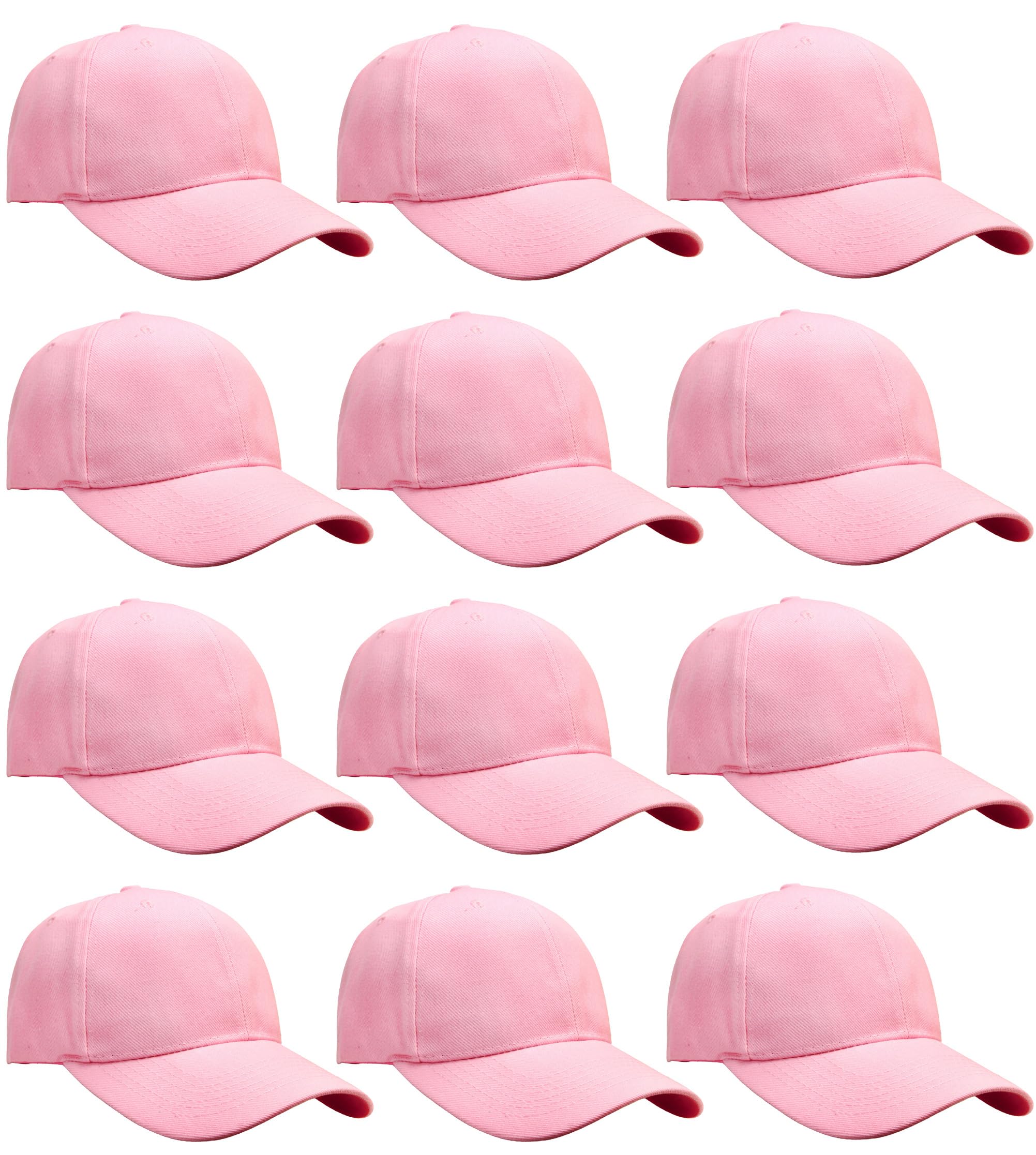 Falari Adjustable Plain Baseball Caps, 12-Pack Bulk Set