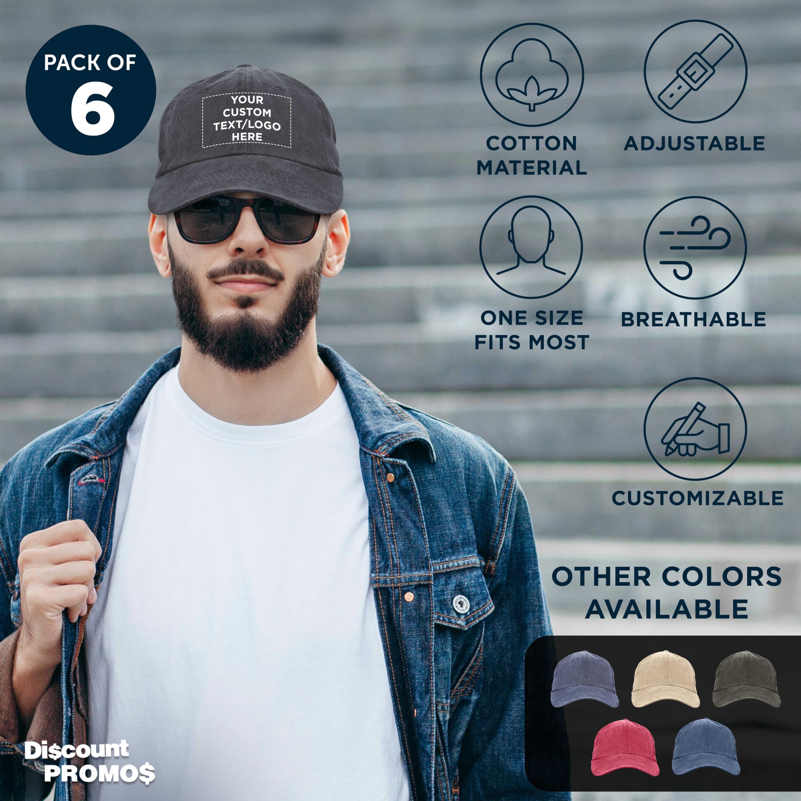 DISCOUNT PROMOS Custom Embroidered Baseball Cap Set of 6/12/24 - Personalized Hats for Men and Women