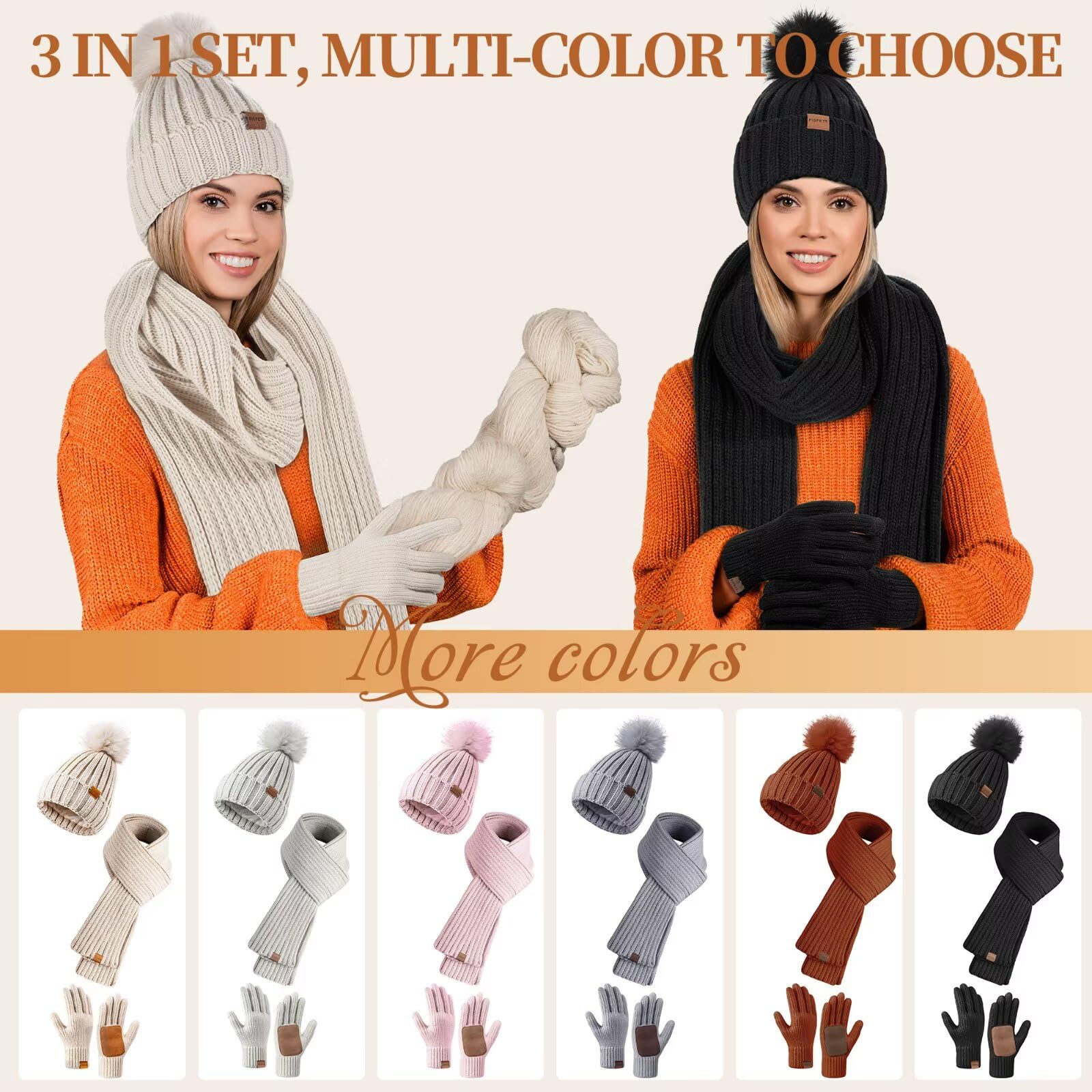 Women’s Winter Beanie, Scarf & Touchscreen Gloves Set