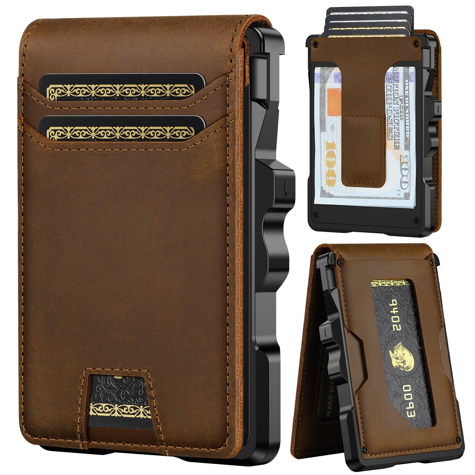 Furid Men’s Genuine Leather Slim RFID Minimalist Wallet