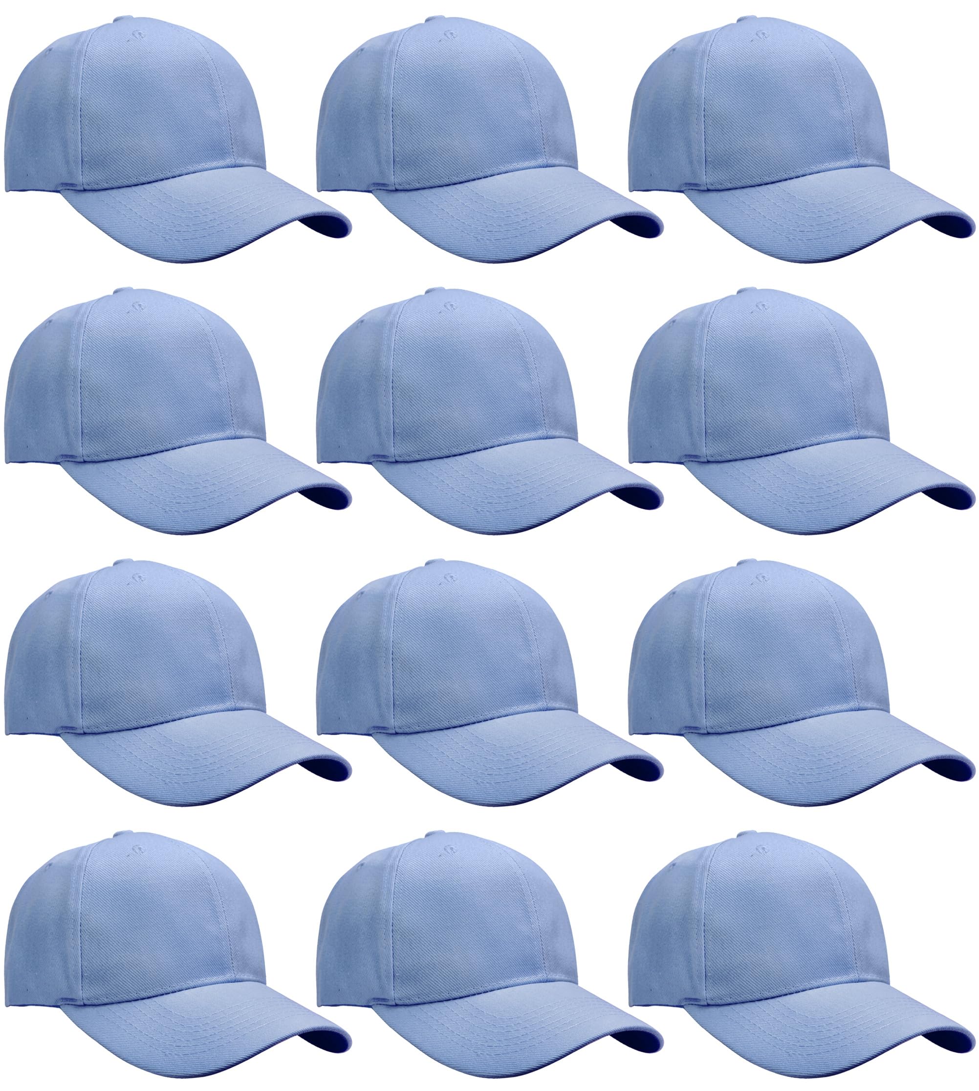 Falari Adjustable Plain Baseball Caps, 12-Pack Bulk Set