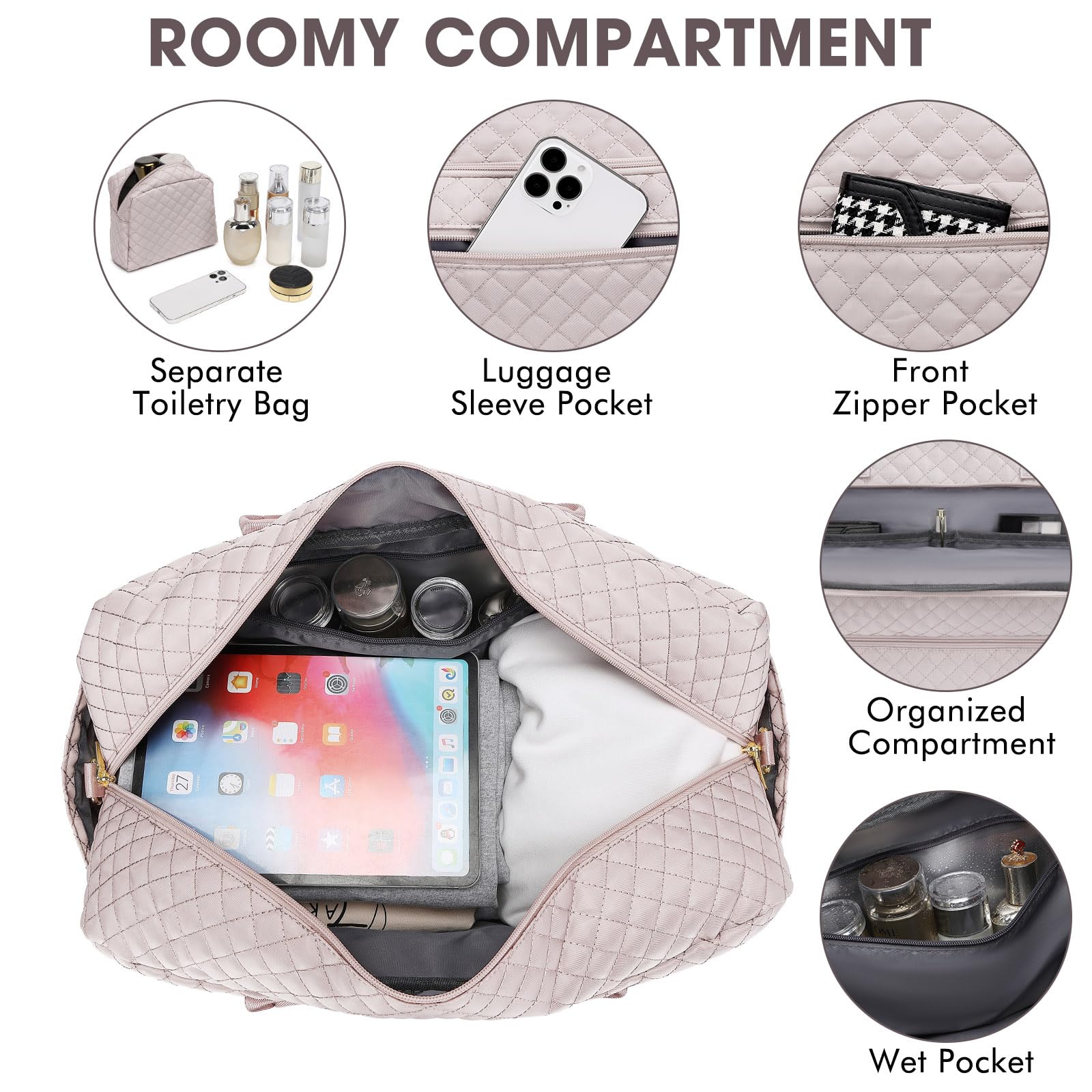 Large Women Travel Duffle Bag - Carry on Overnight Bags Weekend Travel Duffel Tote Bag with Wet Pocket Toiletry Weekender