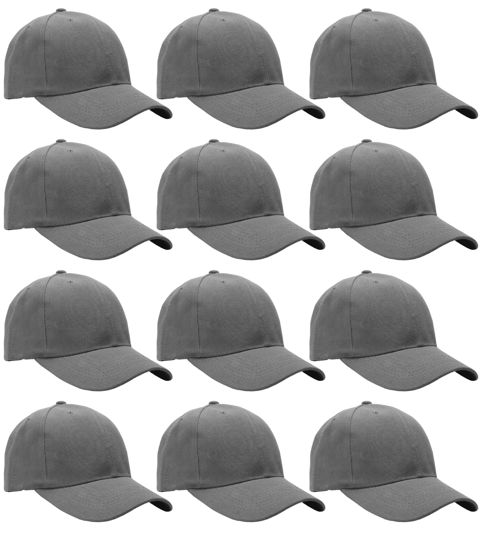 Falari Adjustable Plain Baseball Caps, 12-Pack Bulk Set