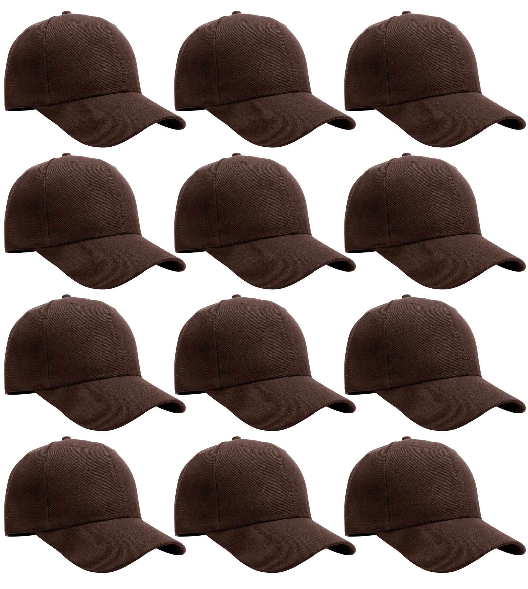 Falari Adjustable Plain Baseball Caps, 12-Pack Bulk Set