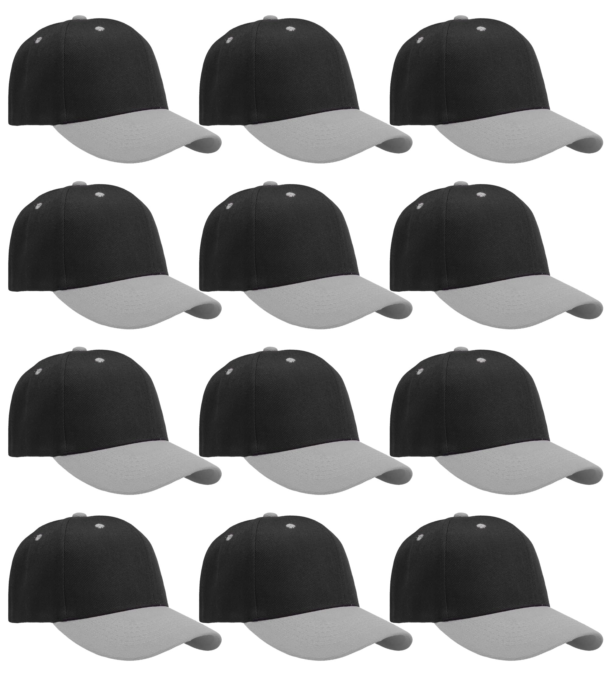 Falari Adjustable Plain Baseball Caps, 12-Pack Bulk Set