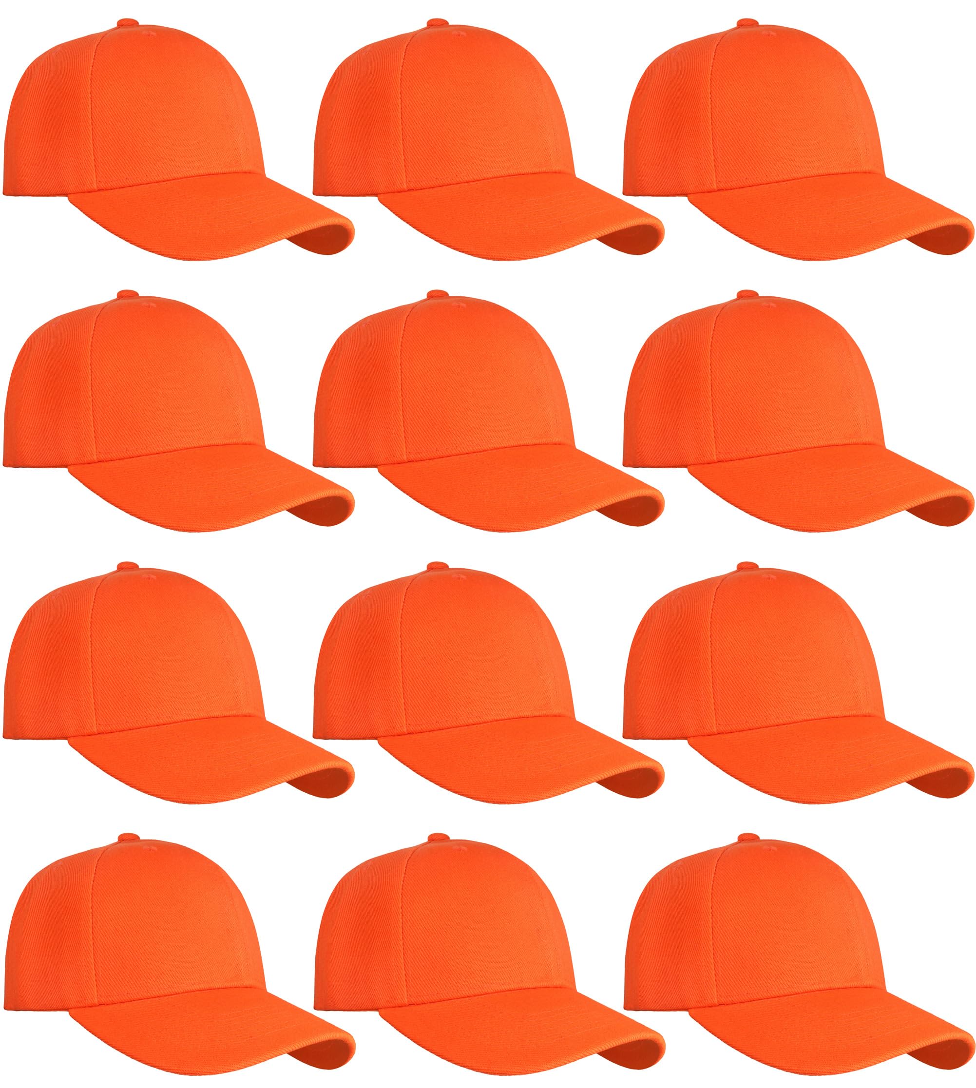 Falari Adjustable Plain Baseball Caps, 12-Pack Bulk Set