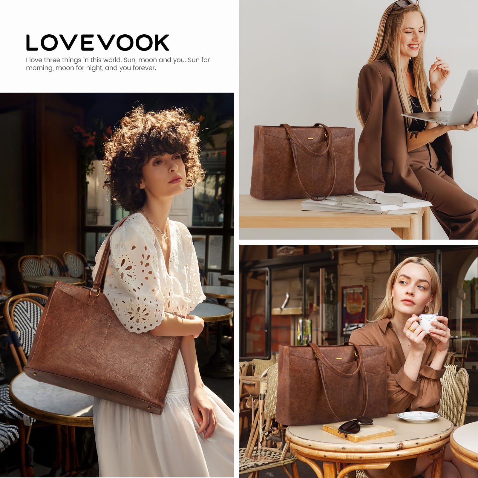 LOVEVOOK Laptop Tote Bag for Women,Leather Work Computer Briefcase Bag