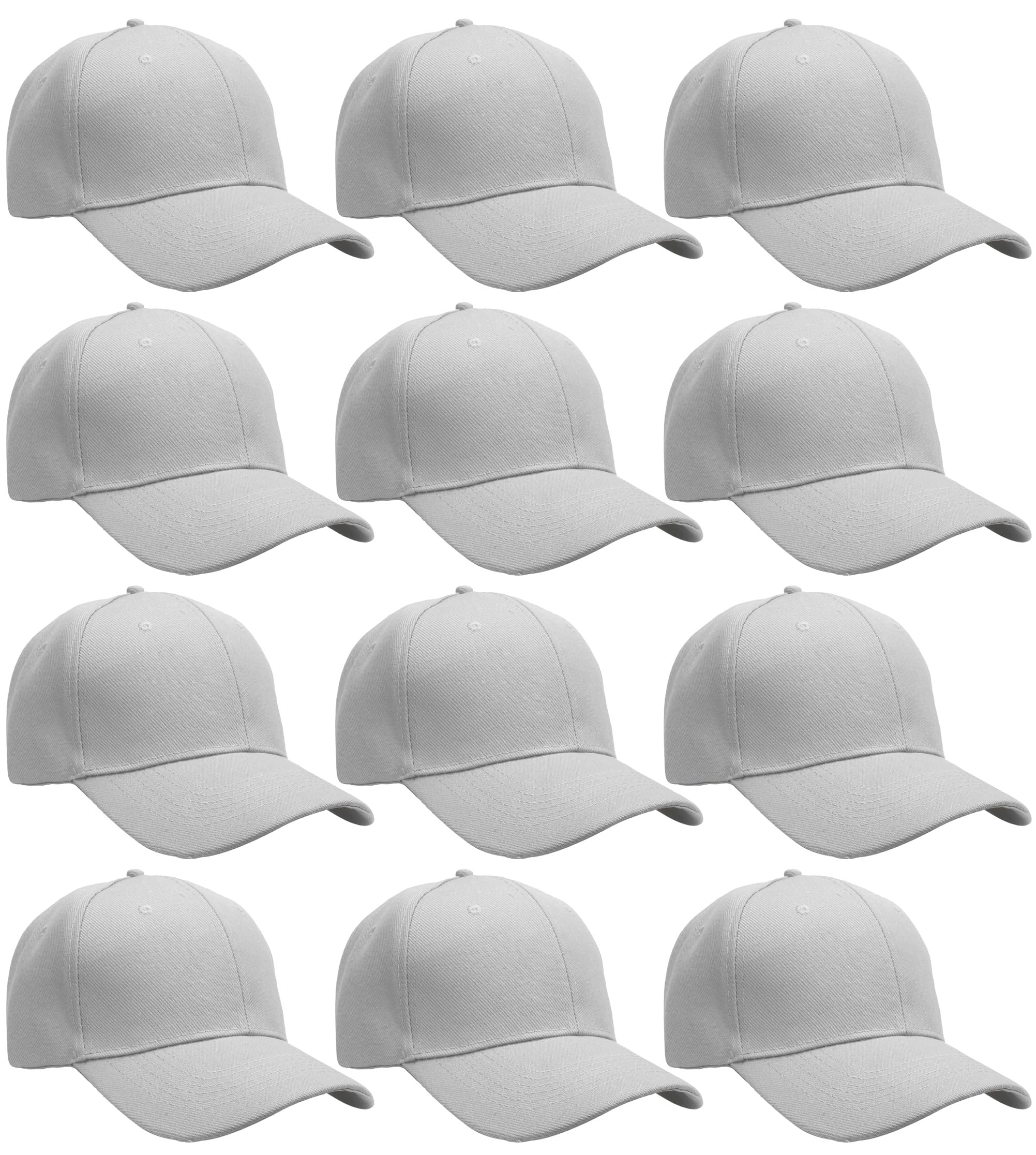 Falari Adjustable Plain Baseball Caps, 12-Pack Bulk Set