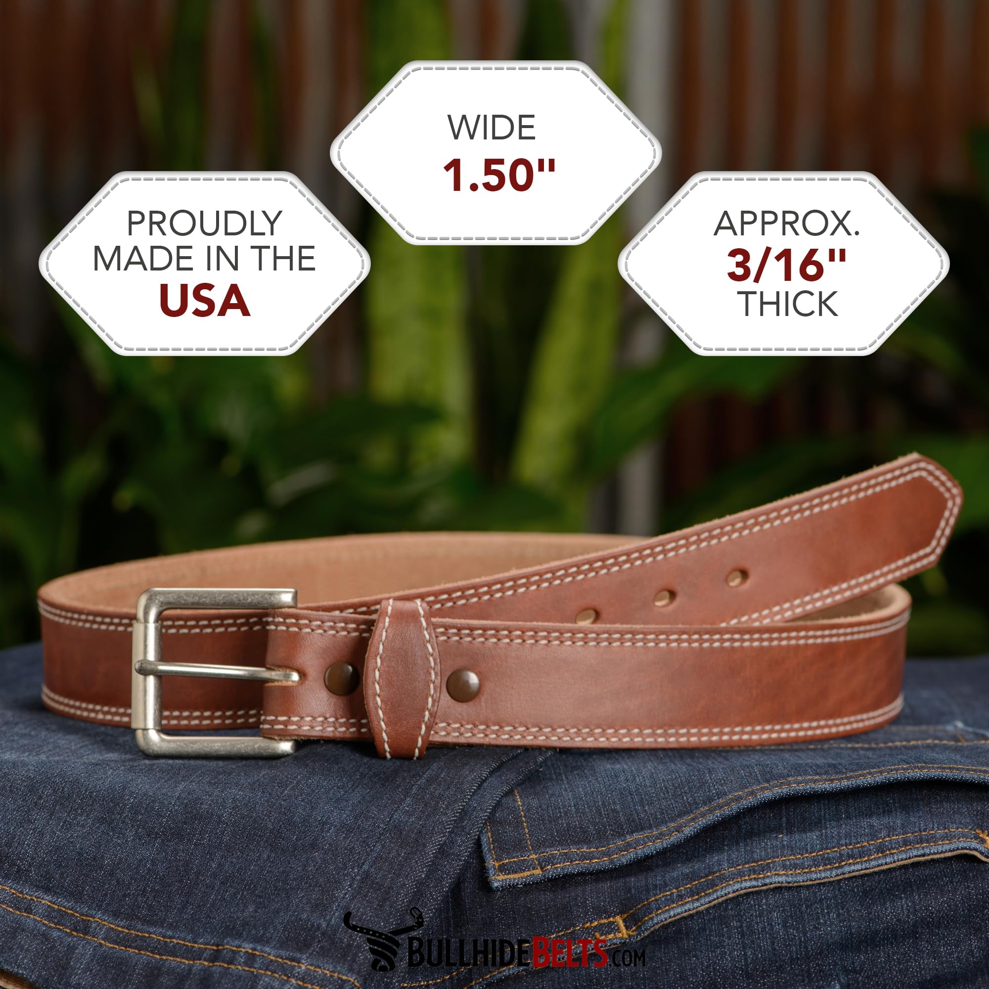 Bullhide Belts Mens Leather Belt for Work, Casual, Dress, 1.50" Wide