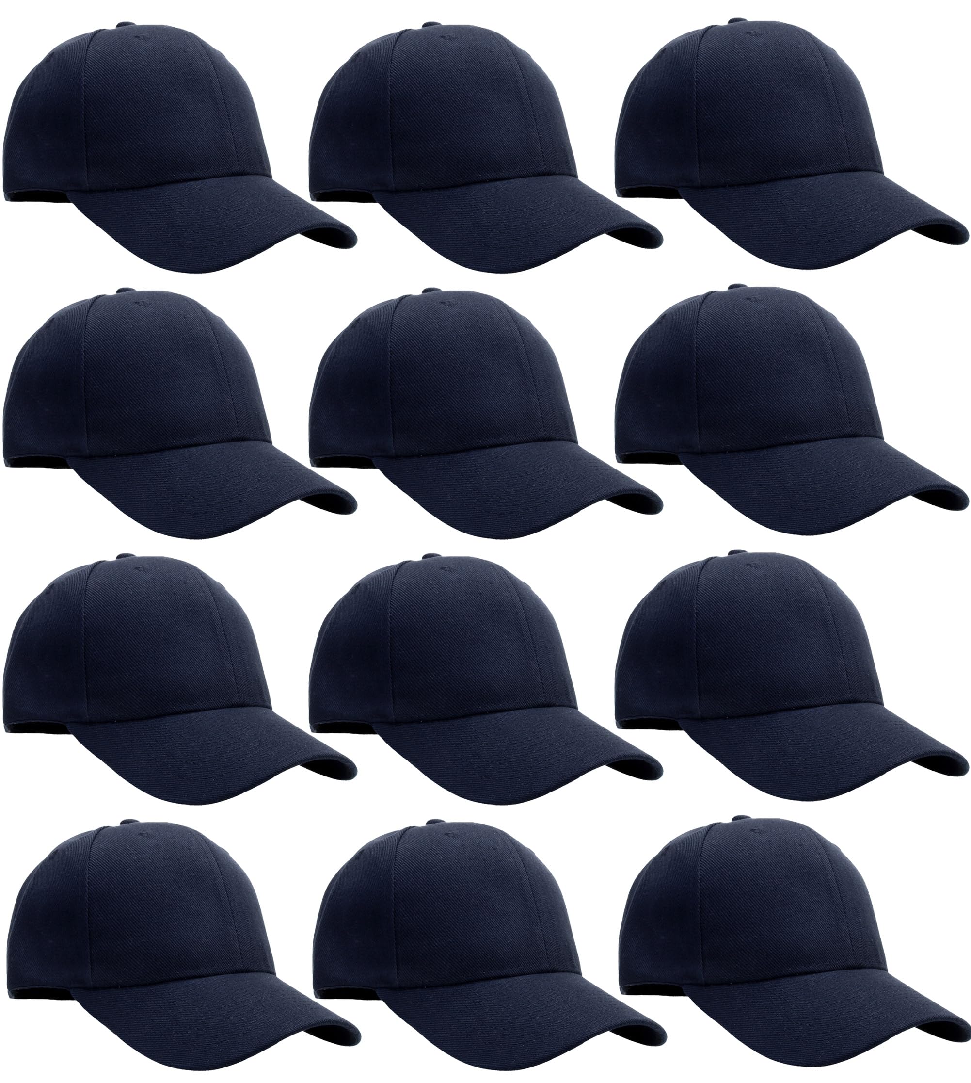 Falari Adjustable Plain Baseball Caps, 12-Pack Bulk Set