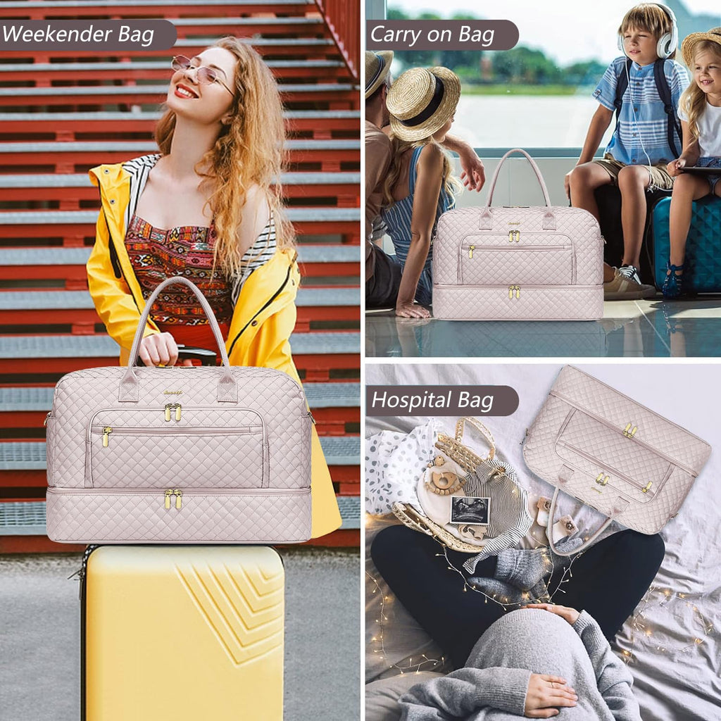 Large Women Travel Duffle Bag - Carry on Overnight Bags Weekend Travel Duffel Tote Bag with Wet Pocket Toiletry Weekender