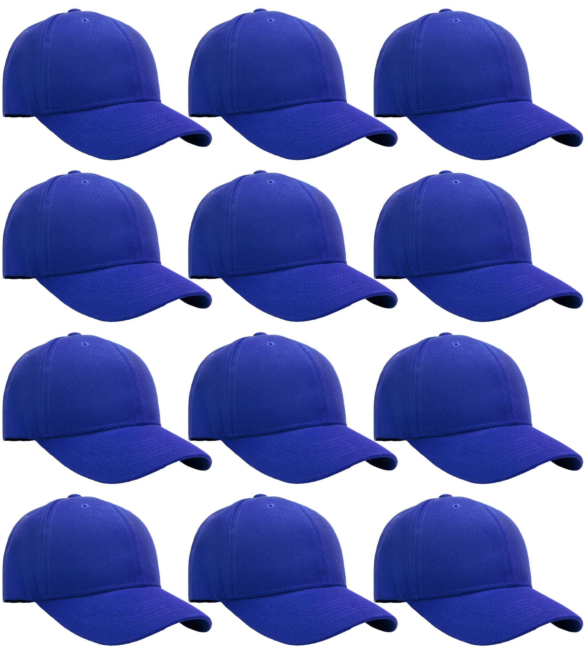 Falari Adjustable Plain Baseball Caps, 12-Pack Bulk Set