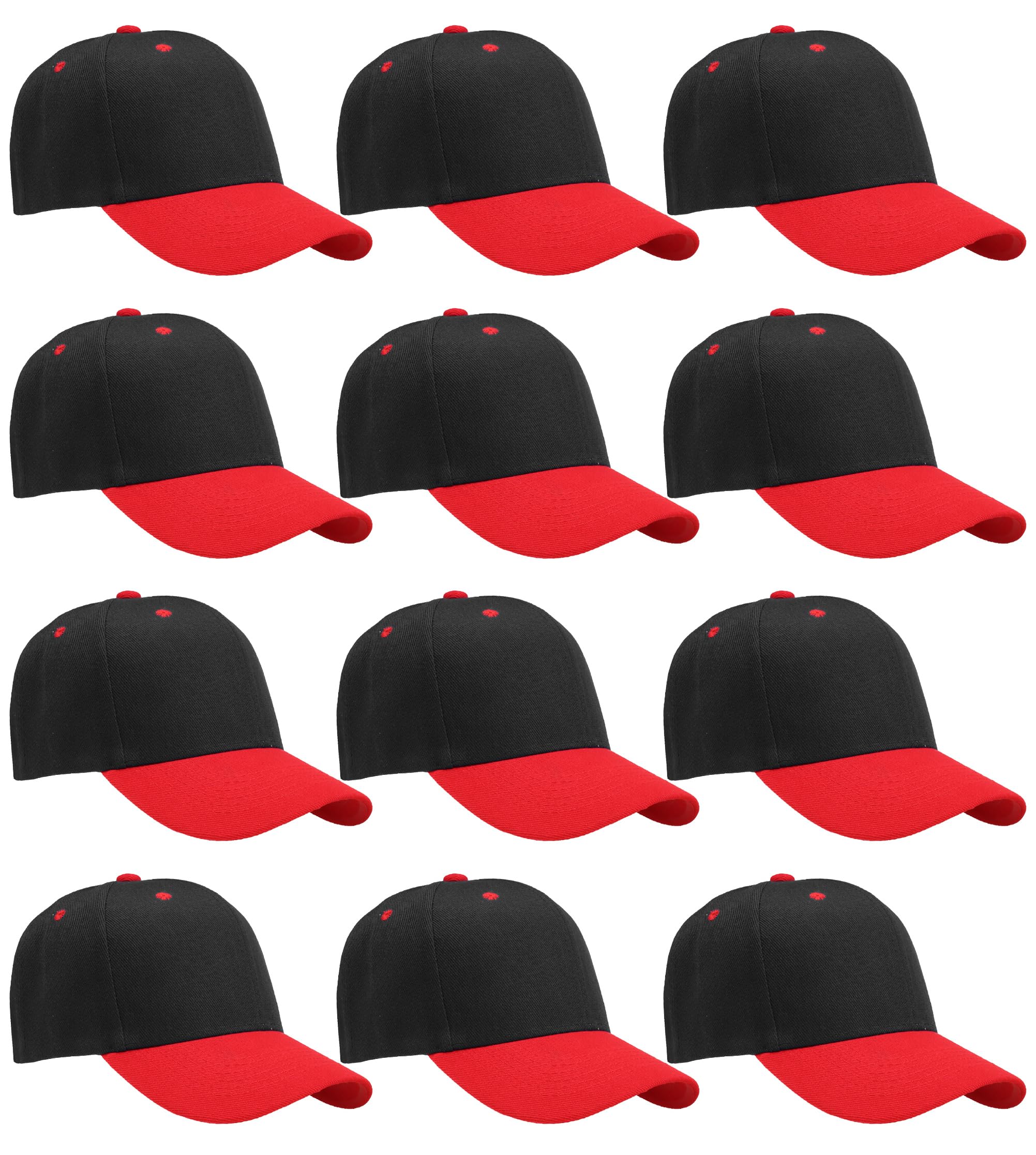 Falari Adjustable Plain Baseball Caps, 12-Pack Bulk Set