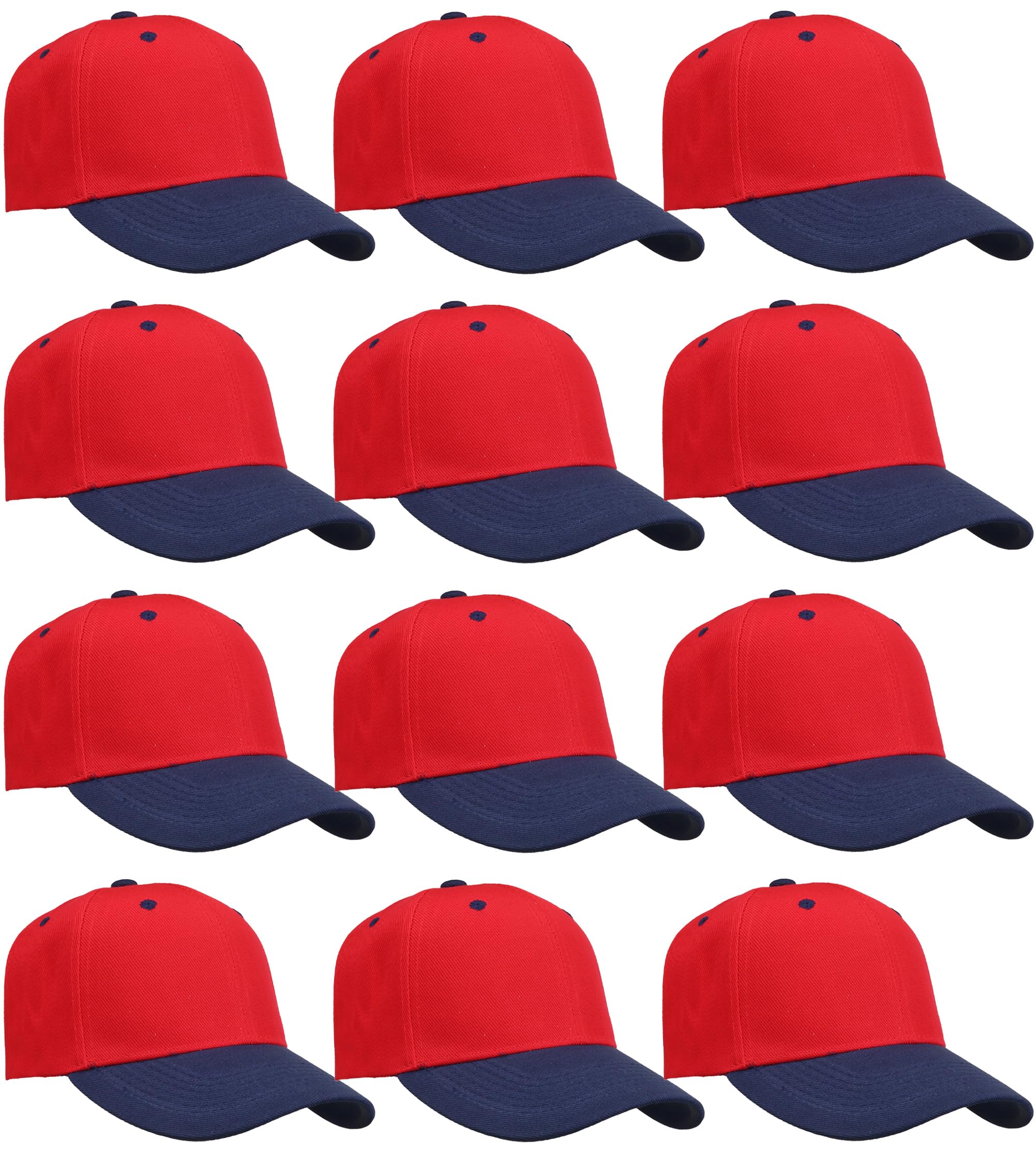 Falari Adjustable Plain Baseball Caps, 12-Pack Bulk Set