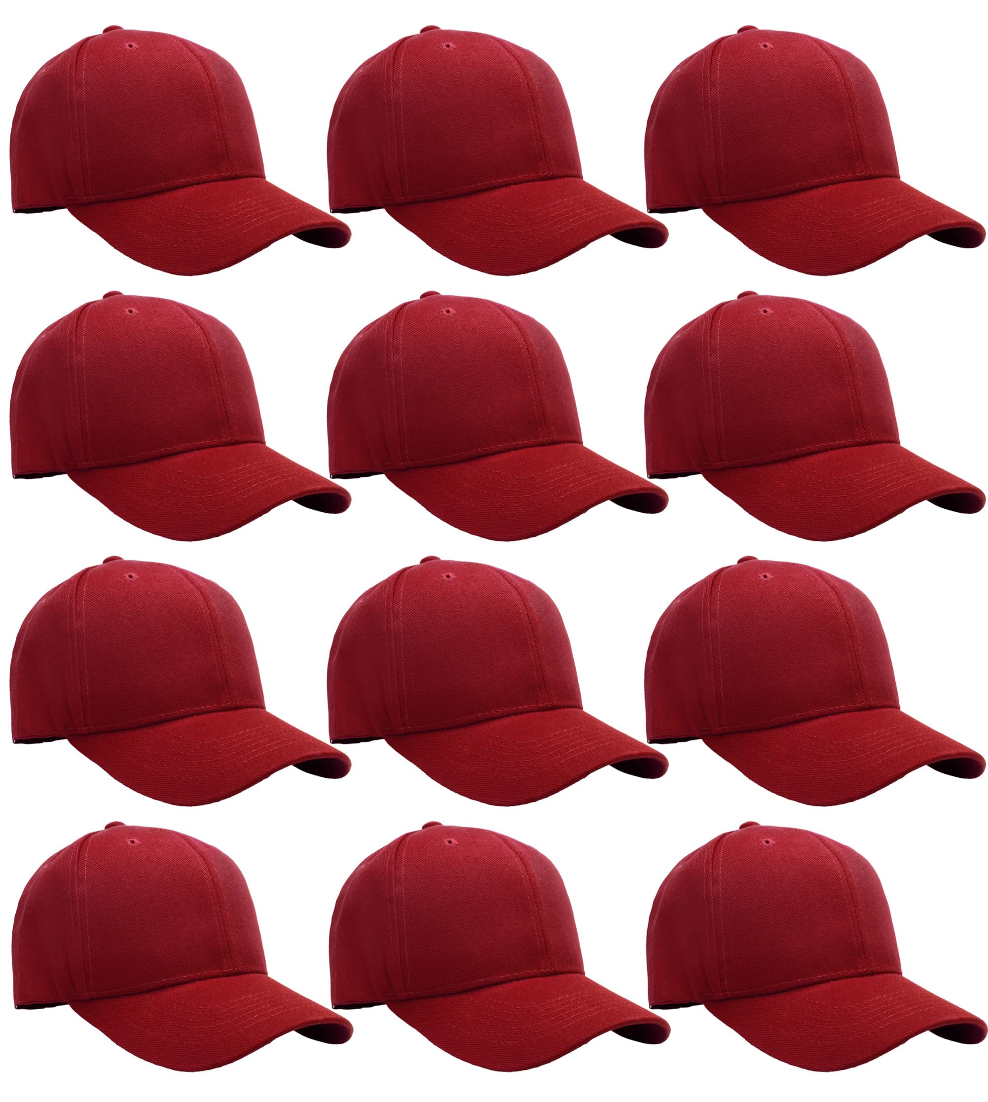 Falari Adjustable Plain Baseball Caps, 12-Pack Bulk Set