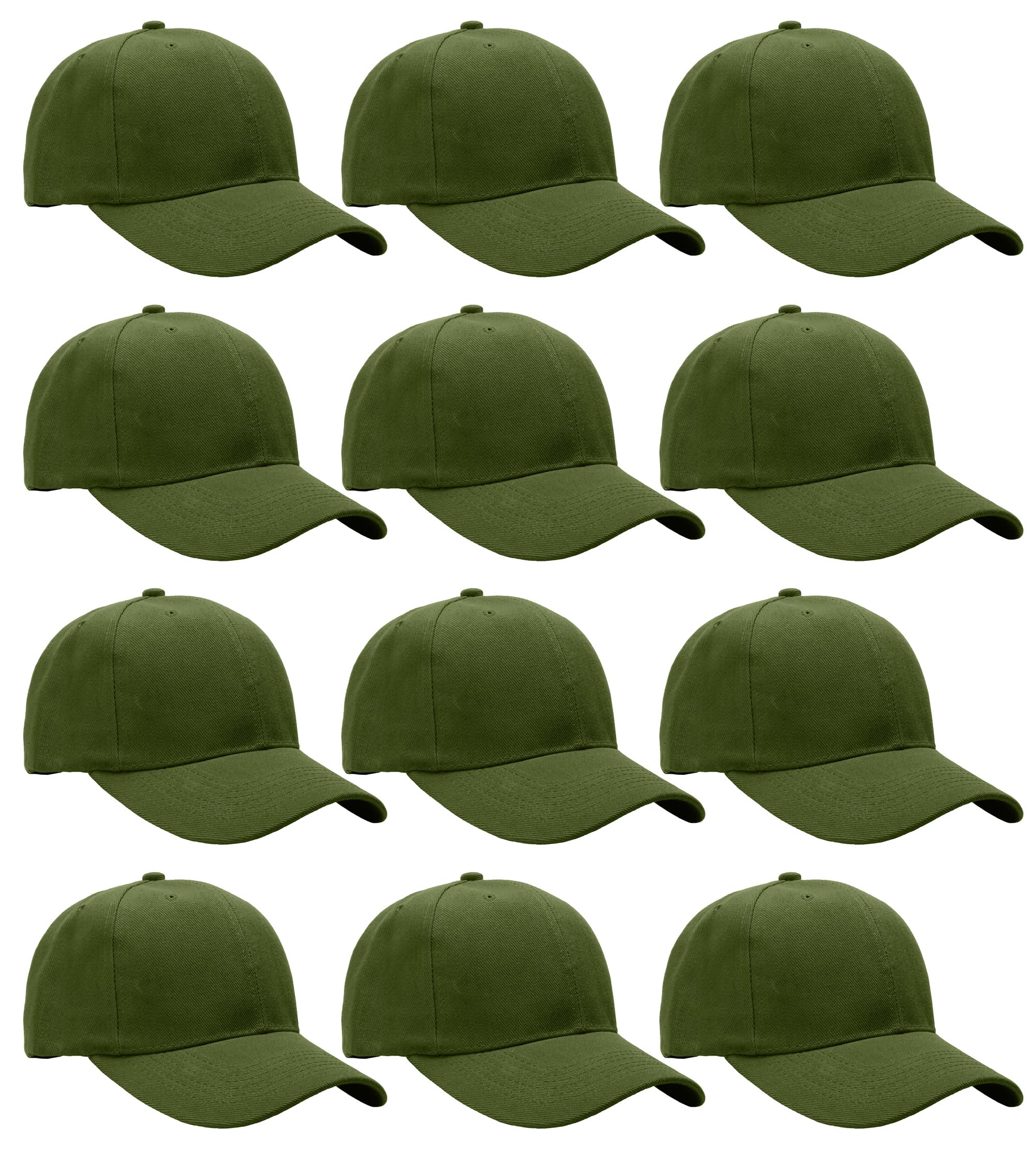 Falari Adjustable Plain Baseball Caps, 12-Pack Bulk Set