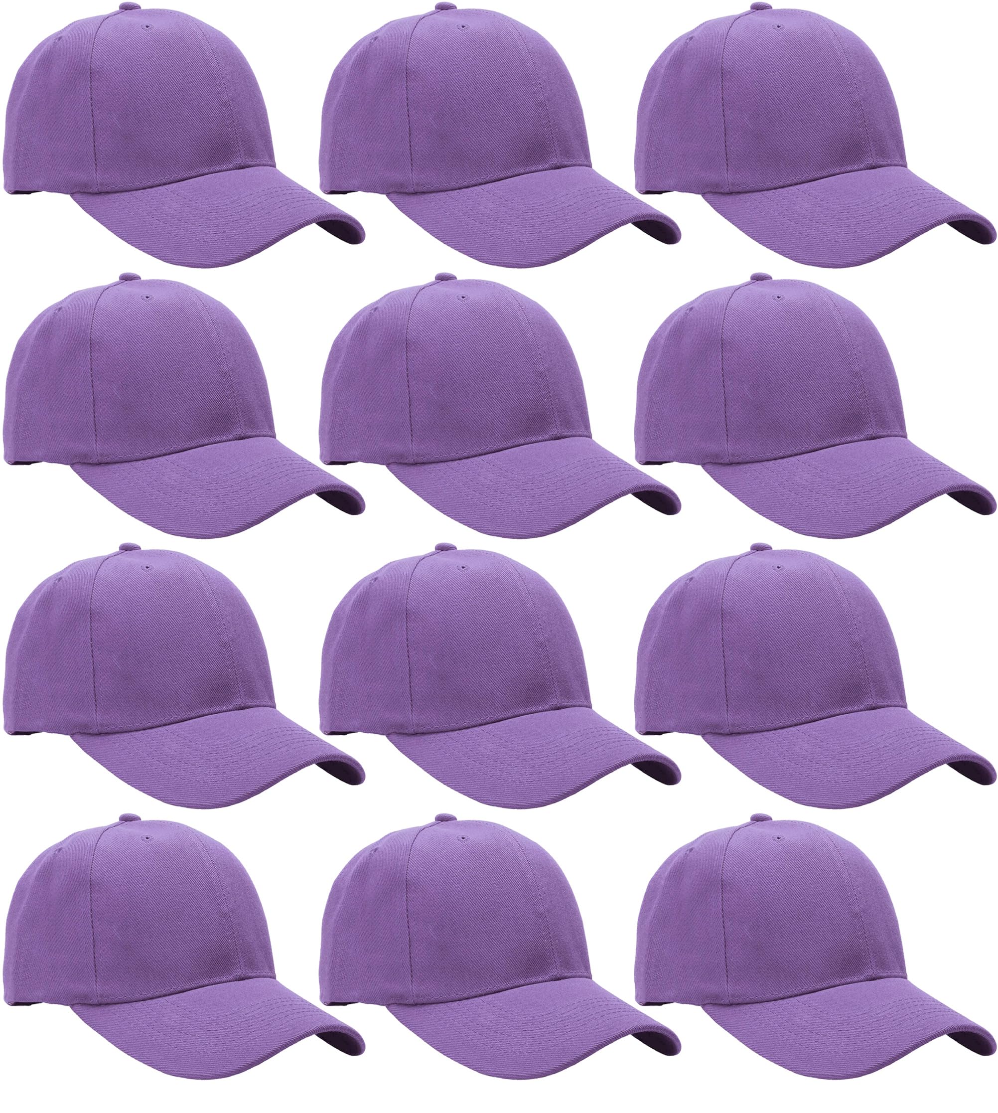 Falari Adjustable Plain Baseball Caps, 12-Pack Bulk Set