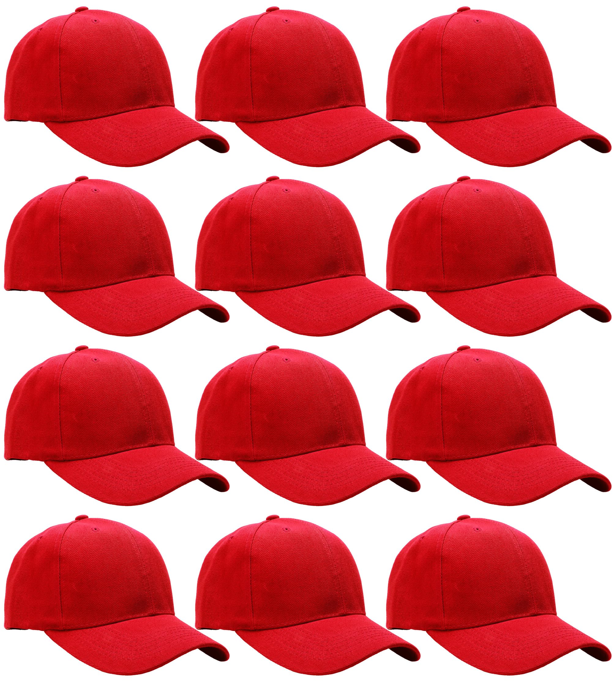 Falari Adjustable Plain Baseball Caps, 12-Pack Bulk Set