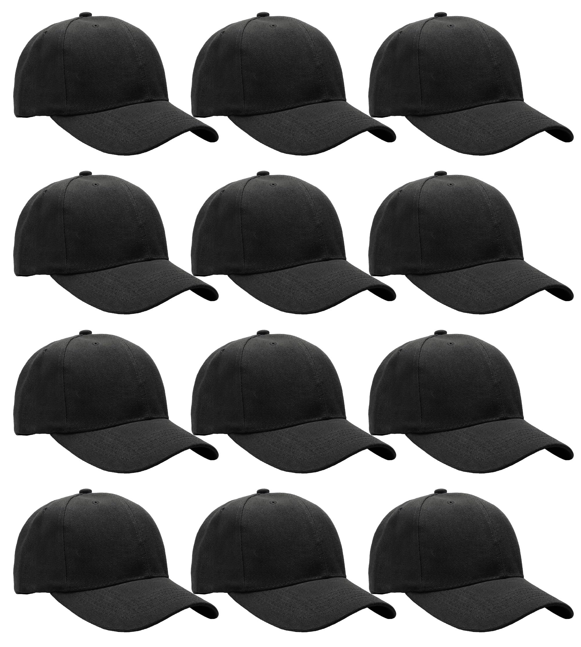 Falari Adjustable Plain Baseball Caps, 12-Pack Bulk Set