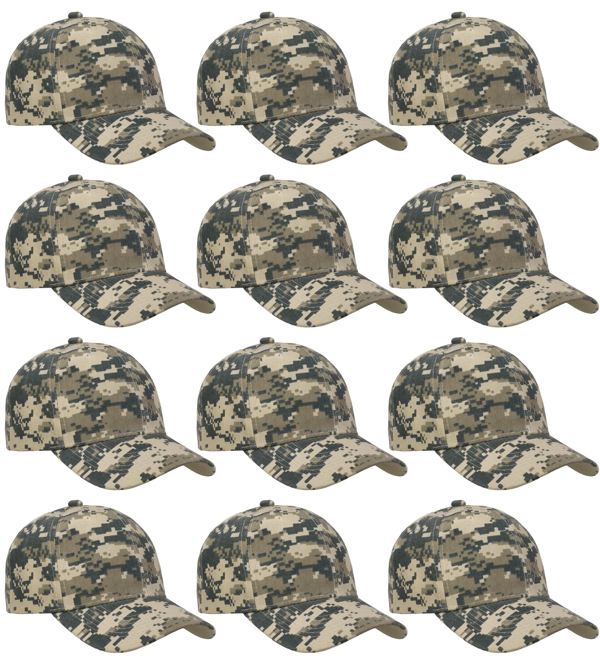 Falari Adjustable Plain Baseball Caps, 12-Pack Bulk Set