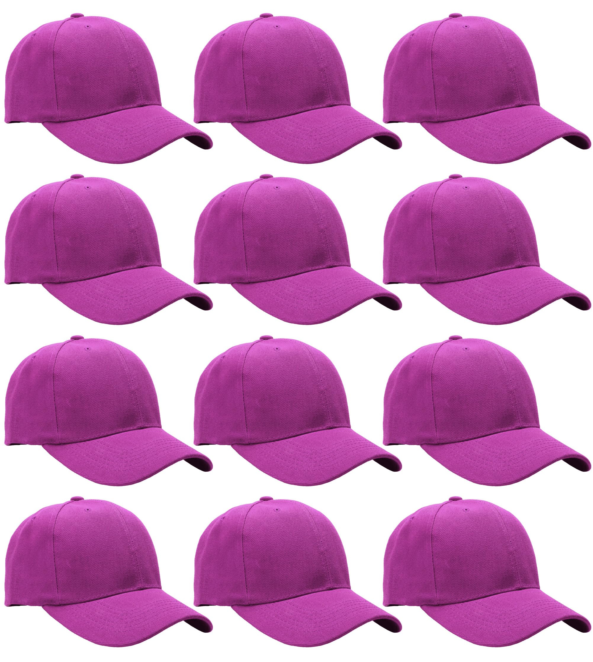 Falari Adjustable Plain Baseball Caps, 12-Pack Bulk Set