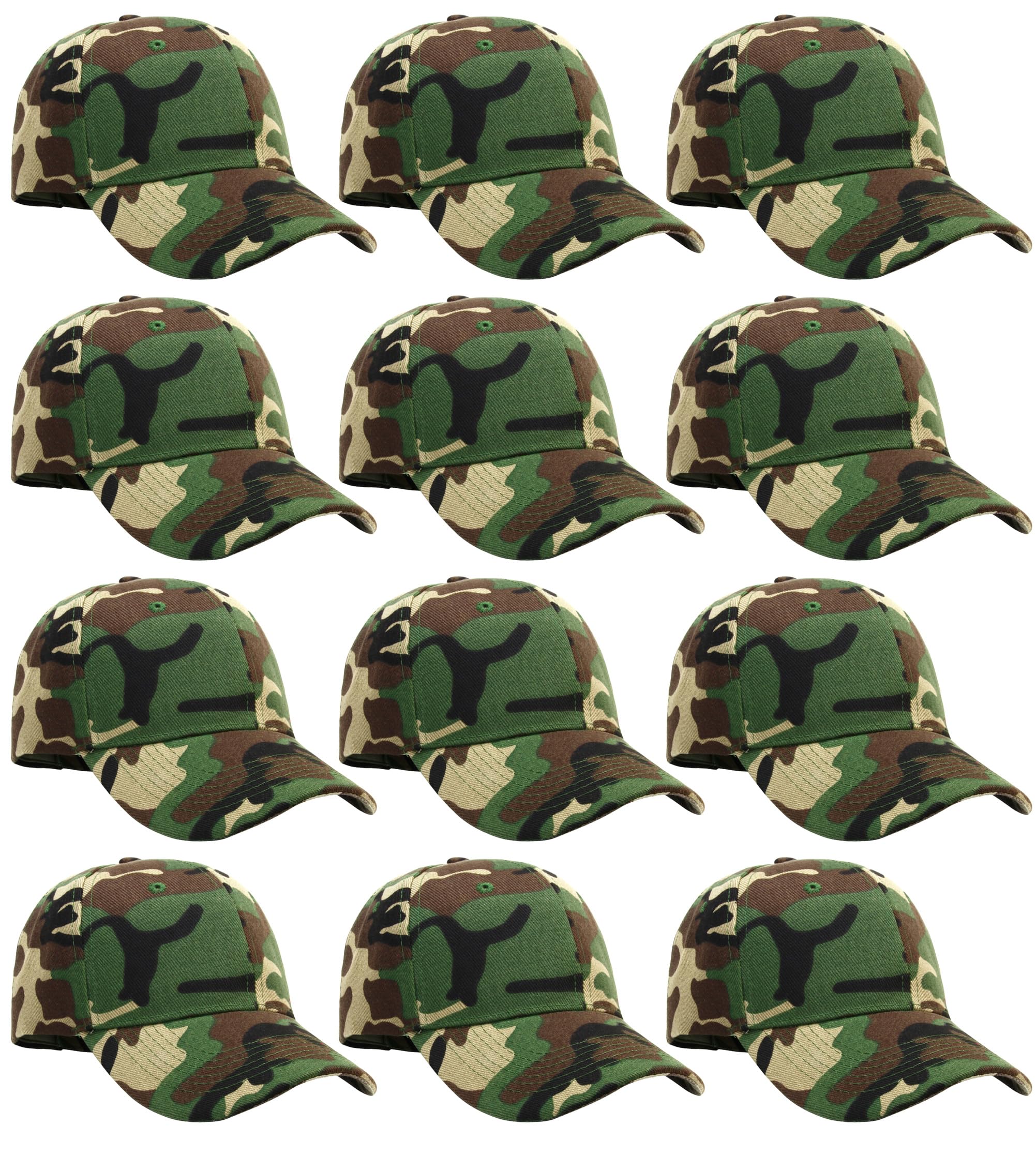 Falari Adjustable Plain Baseball Caps, 12-Pack Bulk Set