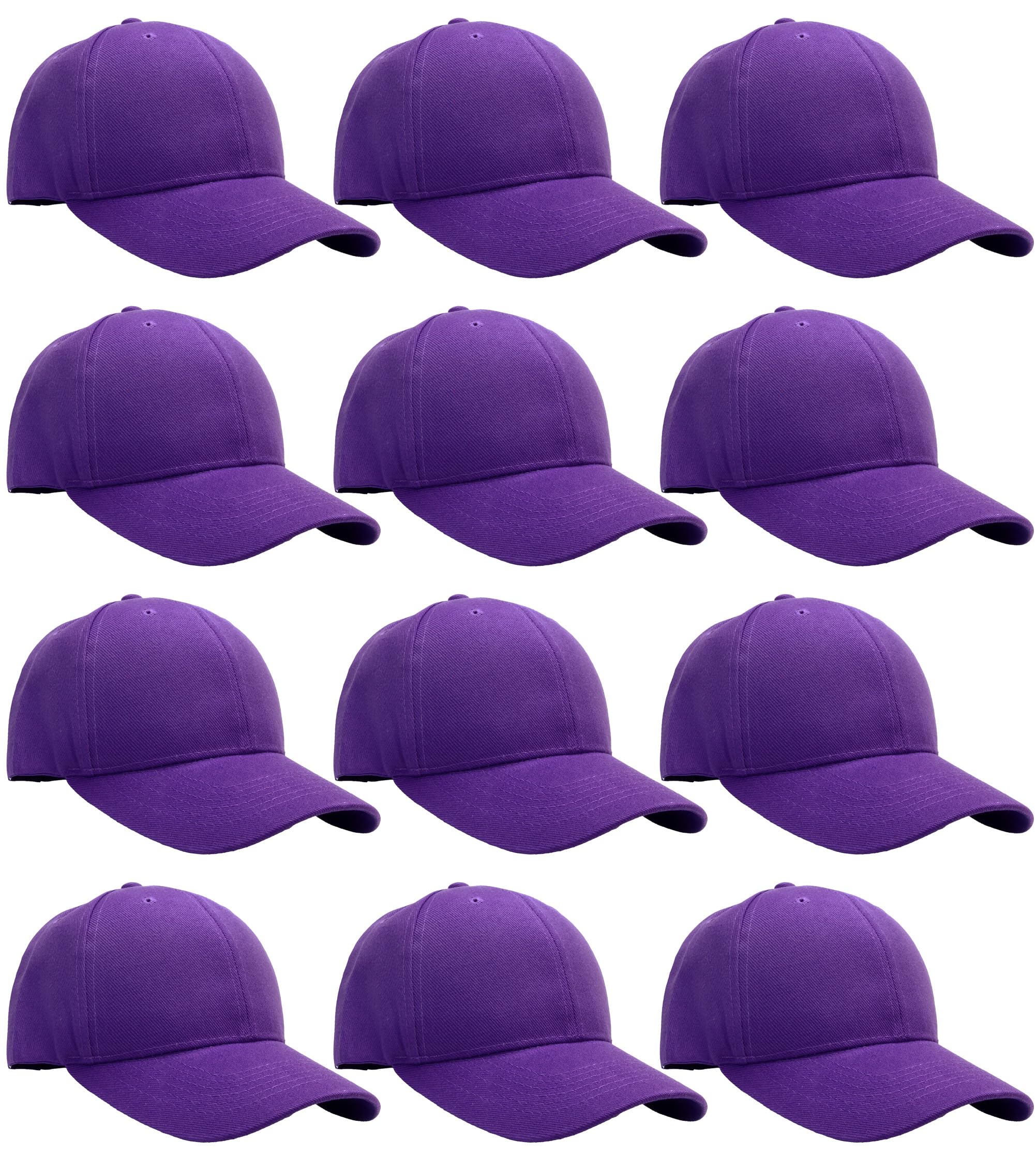 Falari Adjustable Plain Baseball Caps, 12-Pack Bulk Set
