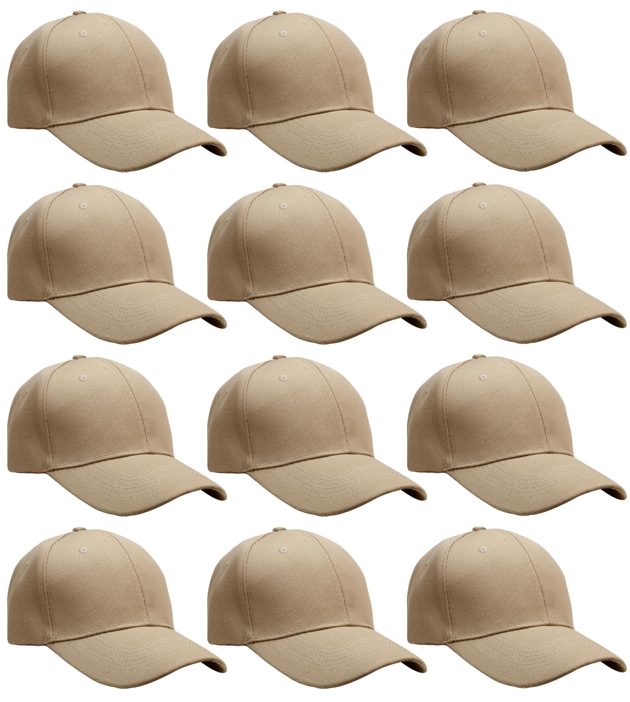 Falari Adjustable Plain Baseball Caps, 12-Pack Bulk Set